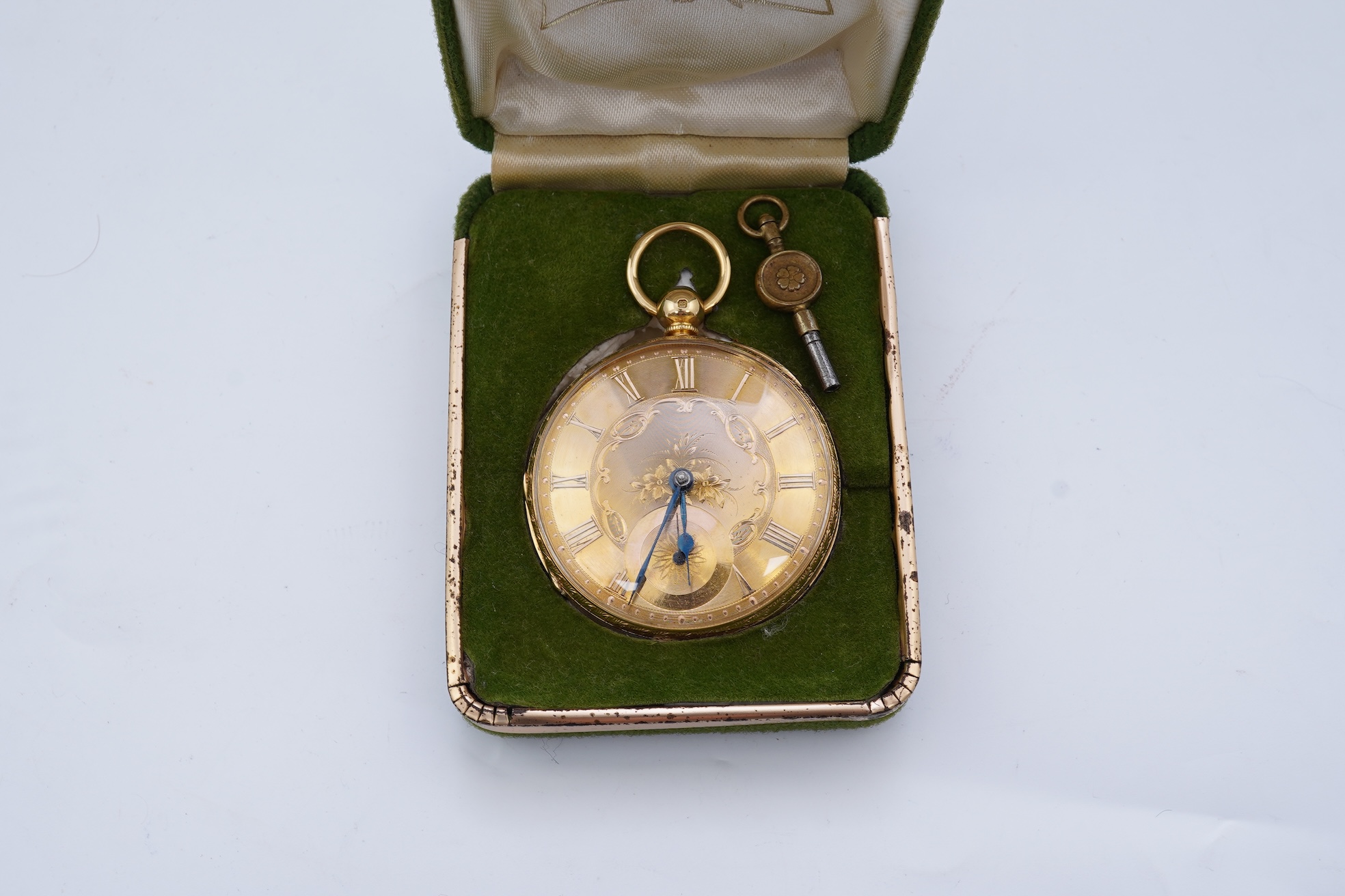 A Victorian engraved 18ct gold open faced key wind pocket watch